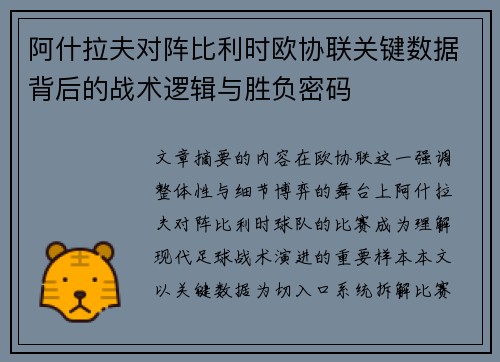 阿什拉夫对阵比利时欧协联关键数据背后的战术逻辑与胜负密码